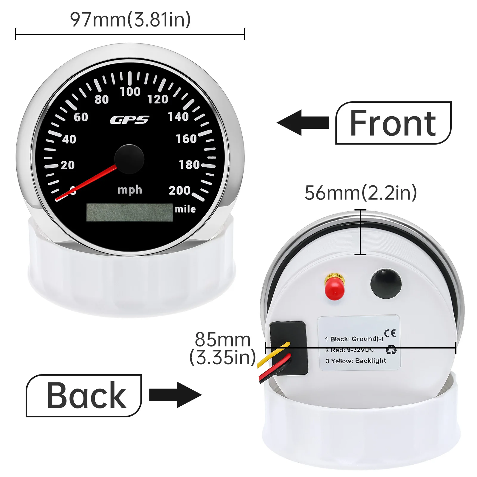 60 120 200 KMH MPH 85mm Marine GPS-Tachometer Bootsgeschwindigkeitsmesser mit GPS-Antenne Motorrad-Autoanzeige für Audi A3 A4 7-Farben-LED – Detail 26