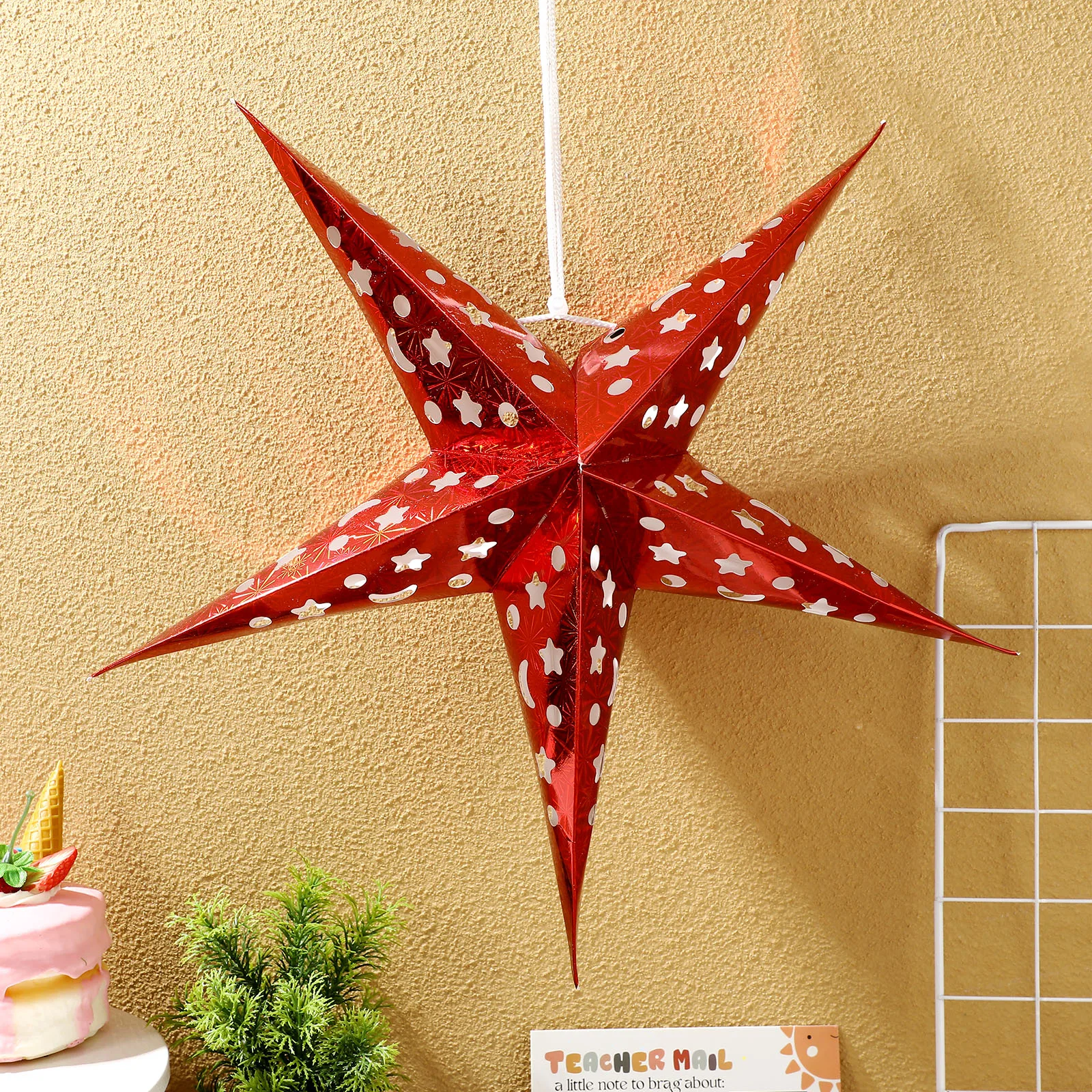 5pcs 45Cm Star Lamp Shade Red Paper Hanging Ceiling Light Decor For Wedding Birthday Home Party Bedroom Fairy String Lights