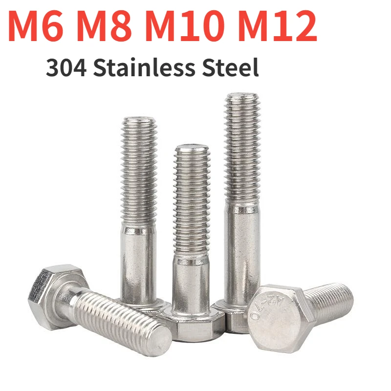 M6 M8 M10 M12 Partial Thread External Hex Hexagon Head Screws A2-70 304 Stainless Steel Half Tooth Hexagon Bolts DIN931