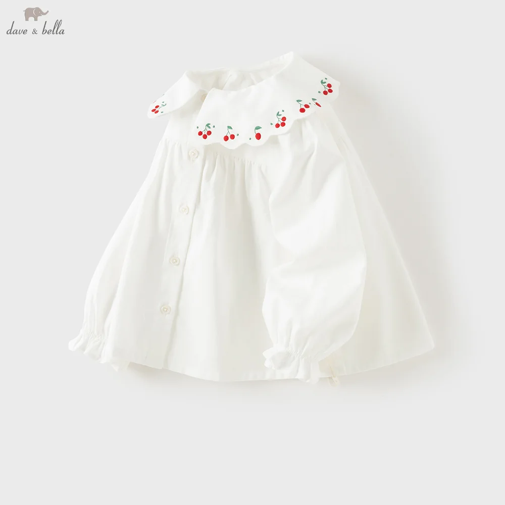 Dave Bella Beige Shirts Blouse Autumn Pure Cotton Spring Casual Girls Children Top Elegant Baby Sweet Daily Soft Lapel DB3263042