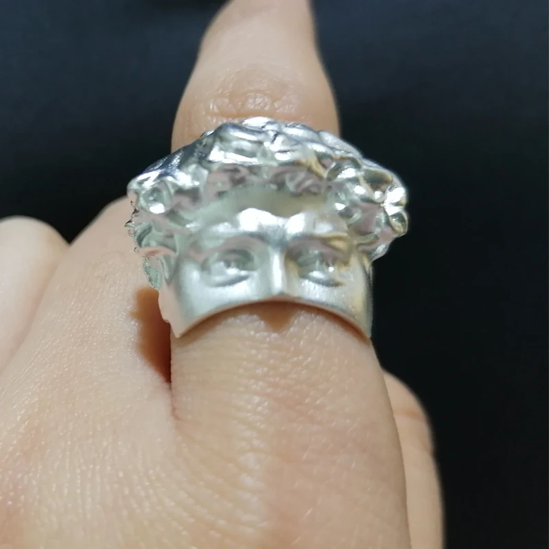 LATS Creative Venus 3d Mask Rings for Men Retro Artistic Silver Plated Relief Adjustable Opening Masked Ring Women Gift Jewelry