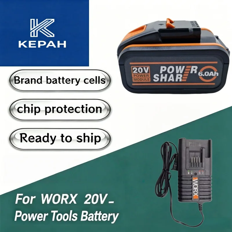 

Suitable for Worx 20V 6.0Ah/8.0Ah lithium battery power tools, with multiple safety protections including a charger.