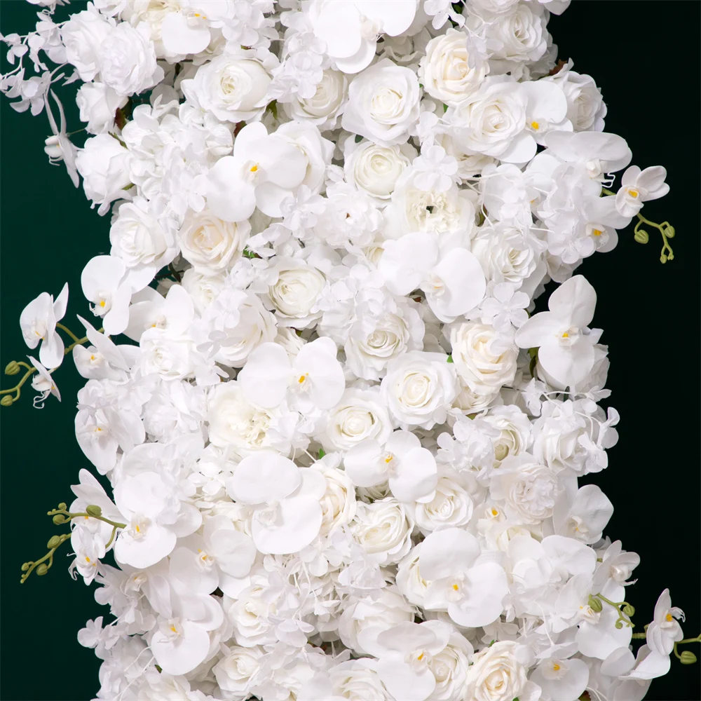 Wedding Party Backdrop Decor, Pure White Rose, Phalaenopsis Flower Row, Floral Arrangement, Fleur Artificielle, Decoration Props