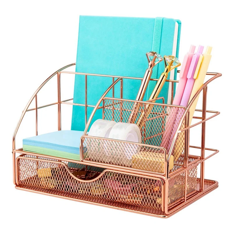 Imagem -06 - Mesh Caddy With Drawer For Women Desk Organizer Material de Escritório Desktop Organization Home Acessórios