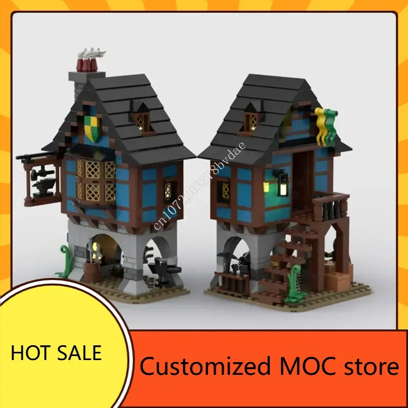 Alley medievale Negozio di fabbro MOC Architettura creativa Castello Modello Building Blocks Architettura Modello di assemblaggio Giocattoli Regalo