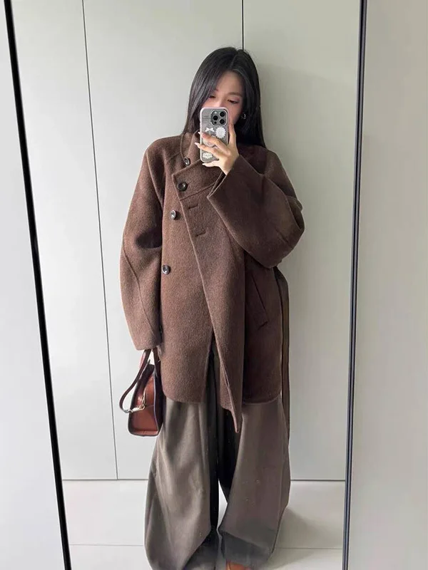 

Женское шерстяное пальто больших размеров в корейском стиле, свободного кроя, комфортное, антибактериальное, средней длины, двубортное, с воротником