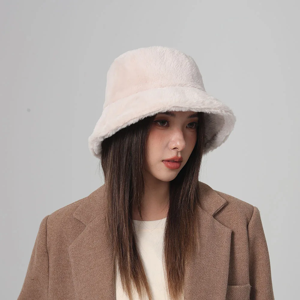 2024 NEW Funny Fashion Autumn Winter Leopard Fur Bucket Hat sheep Ear Ball Plush Fisherman Hat Soft Warm Thick Basin Bucket Hats