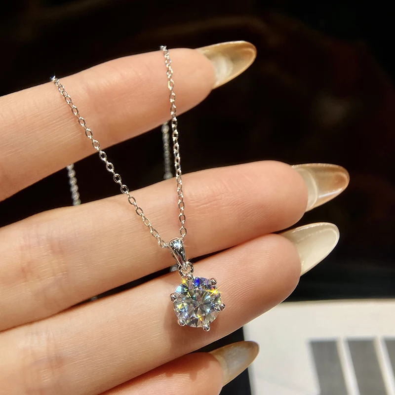 Gra 1-3ct klassische runde zertifizierte Moissan ite Diamant Dating Hochzeit Halskette für Frauen echte 925 Sterling Silber Luxus schmuck – Detail 4