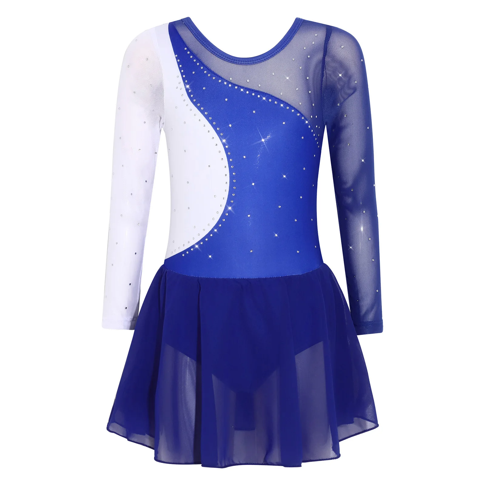 

Детское платье для фигурного катания и балета для девочек, с длинным рукавом, сетчатое, со стразами, для лирических танцев, гимнастики, акробатики, купальник-платье
