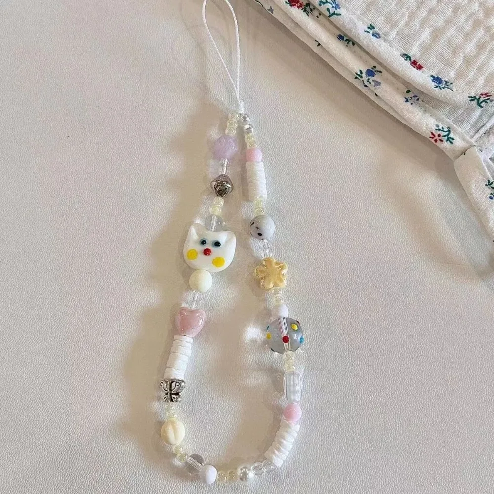 Summer Cat Mobile Phone Chain, CCD Camera with Handmade Beads & Ancient Pendant in Instagram Style.