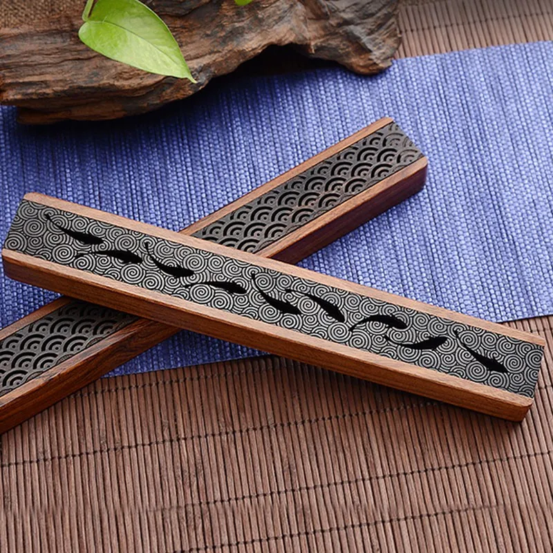 Creative Retro Black Home Office Wooden Incense Holder Incense Burner Traditional Chinese Type Wood Handmade Carving Censer Box