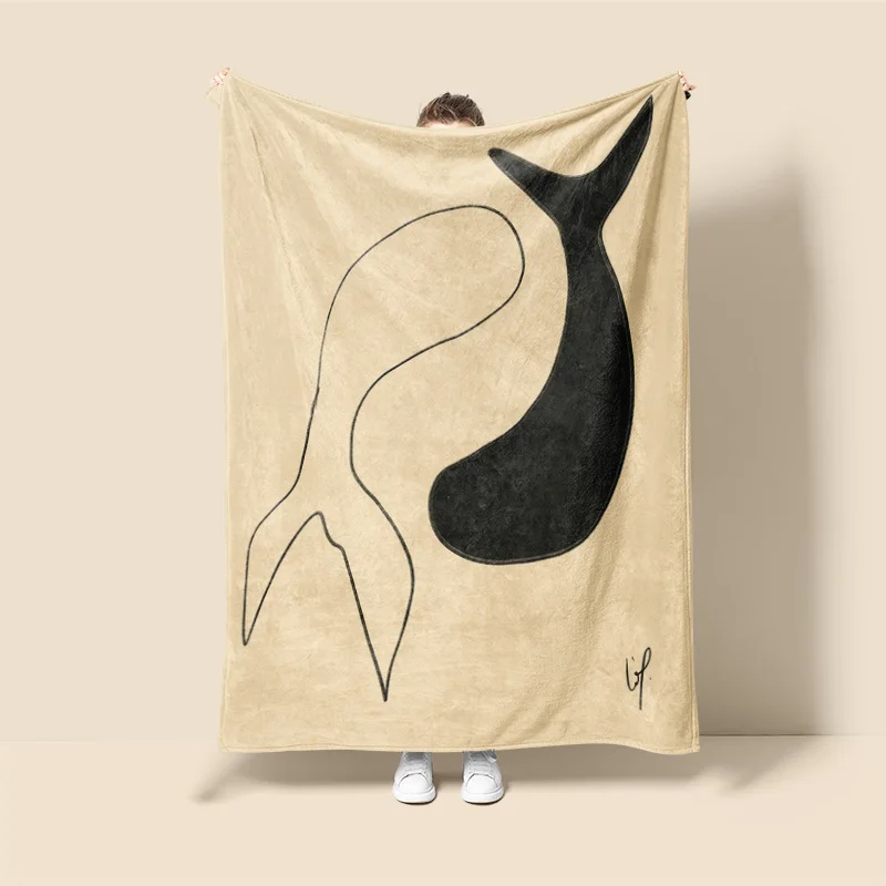 Morandi Color Blanket Abstract Botanical Graffiti Design Scandinavian Minimalist Sofa Blanket Cafe Home Dual Purpose