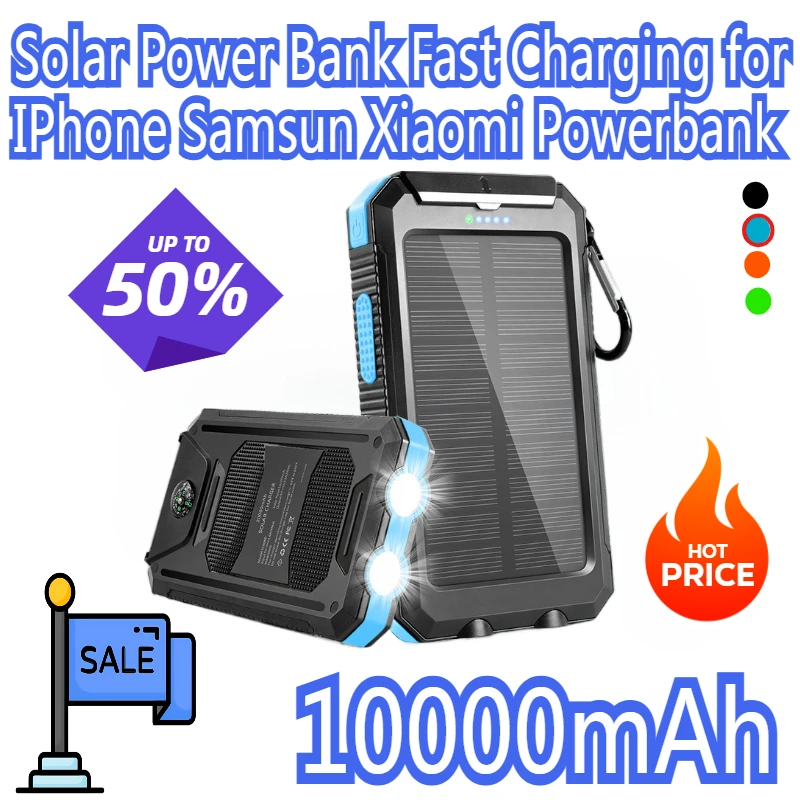 

10000mAh Large Capacity Solar Power Bank Fast Charging Portable Charger External Battery for IPhone Samsun Xiaomi Powerbank