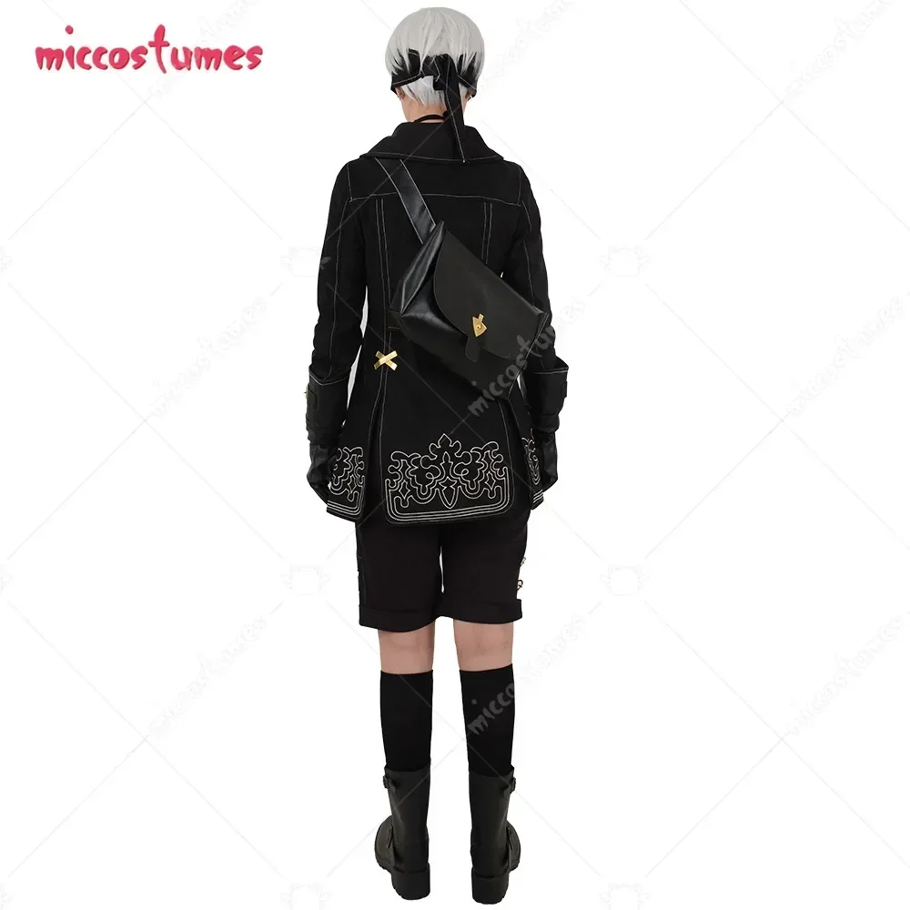 Miccostumes No.9สำหรับผู้ชายและผู้หญิงชุดคอสเพลย์ผู้หญิง9S พร้อมกระเป๋า, ถุงมือปิดตาสำหรับผู้ชายชุดคอสเพลย์ผู้หญิงฮาโลวีน