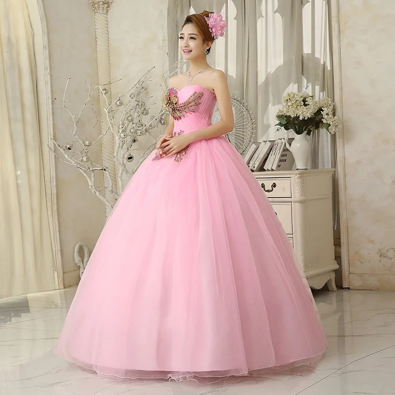 New Quinceanera Dresses Strapless Tulle Flowers Ball Gown Beading Sleeveless Candy Color Vestido De Debutante Customized