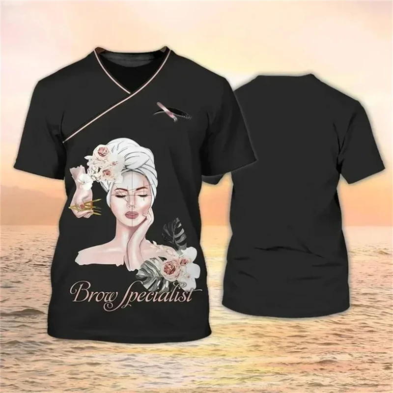 New Summer 3D Print SPA T-shirts Female Clothing Casual Pullover Massage Pattern Beauty Men Women Tee Shirt Uniform O Neck Tops