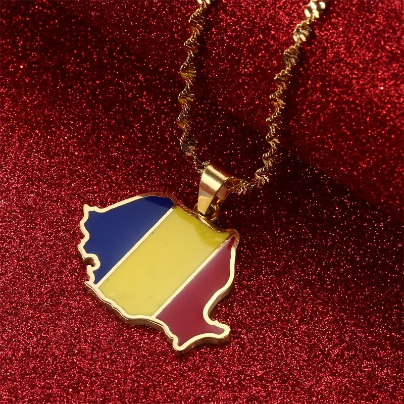 

Romania Map Flag Pendant Necklaces Romanian Jewelry