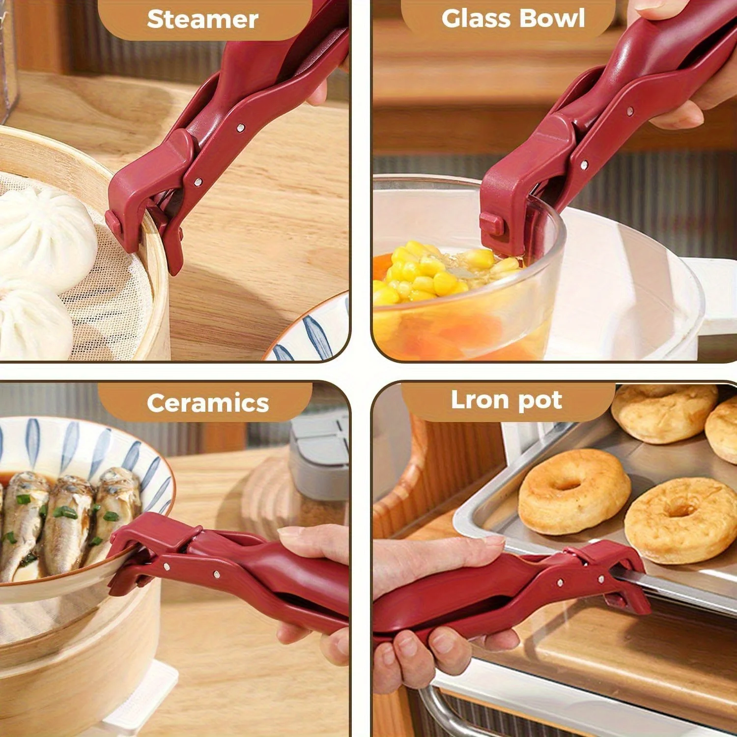 2Pcs Heat Resistant Grips 446°F/230°C Non Slip Pot Bowl Tray Clips Red Single Hand Oven Air Fryer Grill Clip Home Professional K