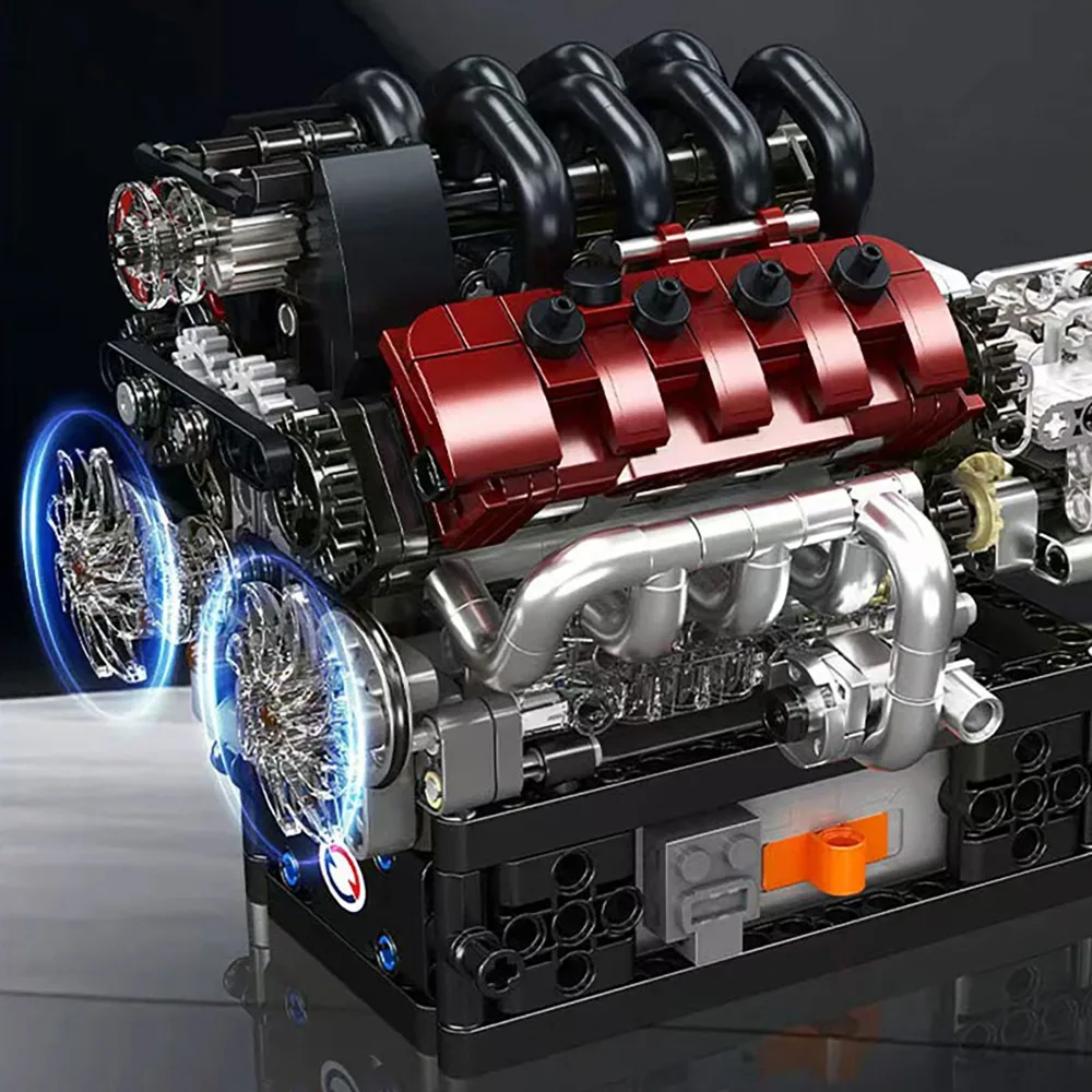 MOLD KING 787 Uds. Juego de bloques de construcción de motor de 8 cilindros con caja de cambios DIY montaje mecánico juguete STEM para adultos y adolescentes