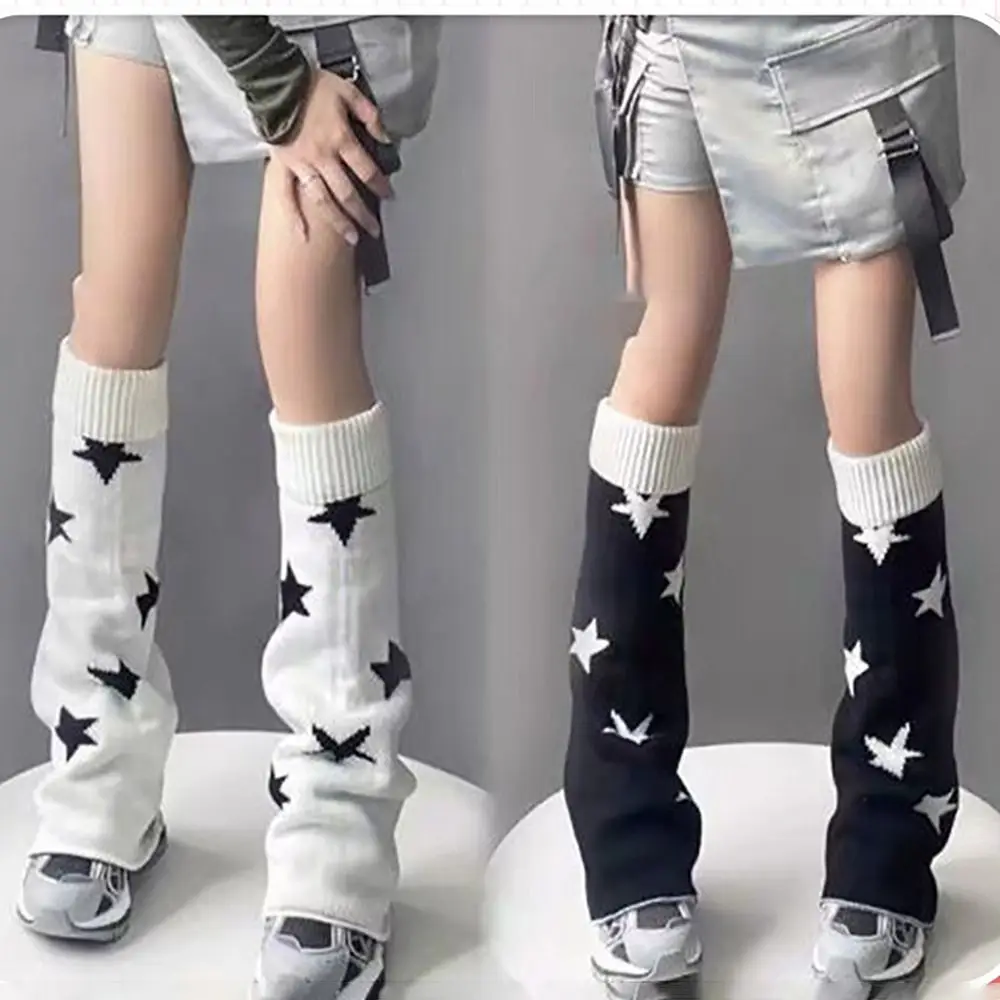 Fashion Acrylic Fiber Long Socks Knitted Five Pointed Star Long Tube Sock Leg Warmers Knitted Foot Cover