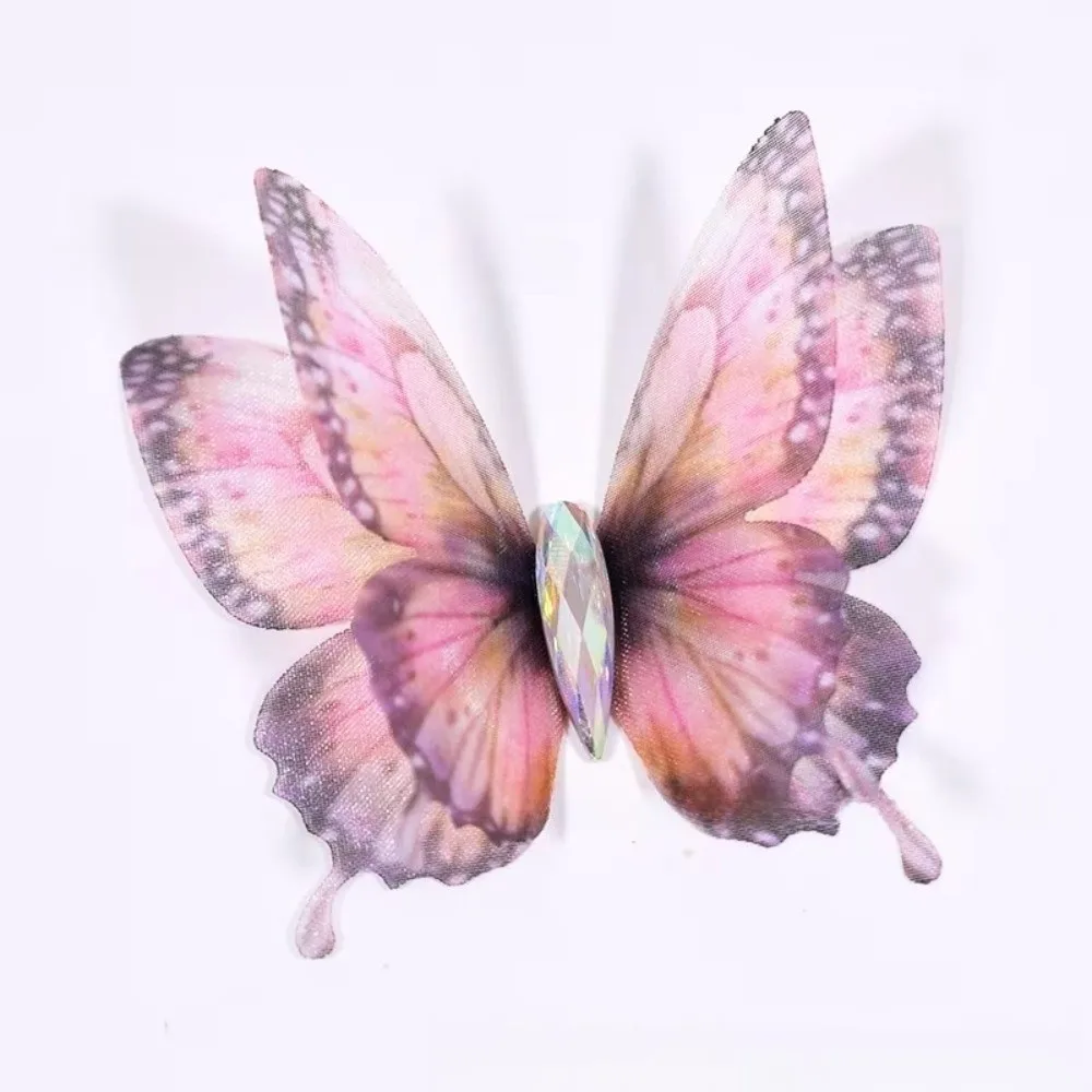 50Pcs 3D Organza Fabric Butterfly Appliques Double-layer Colorful Chiffon Tulle Butterfly Patches Translucent