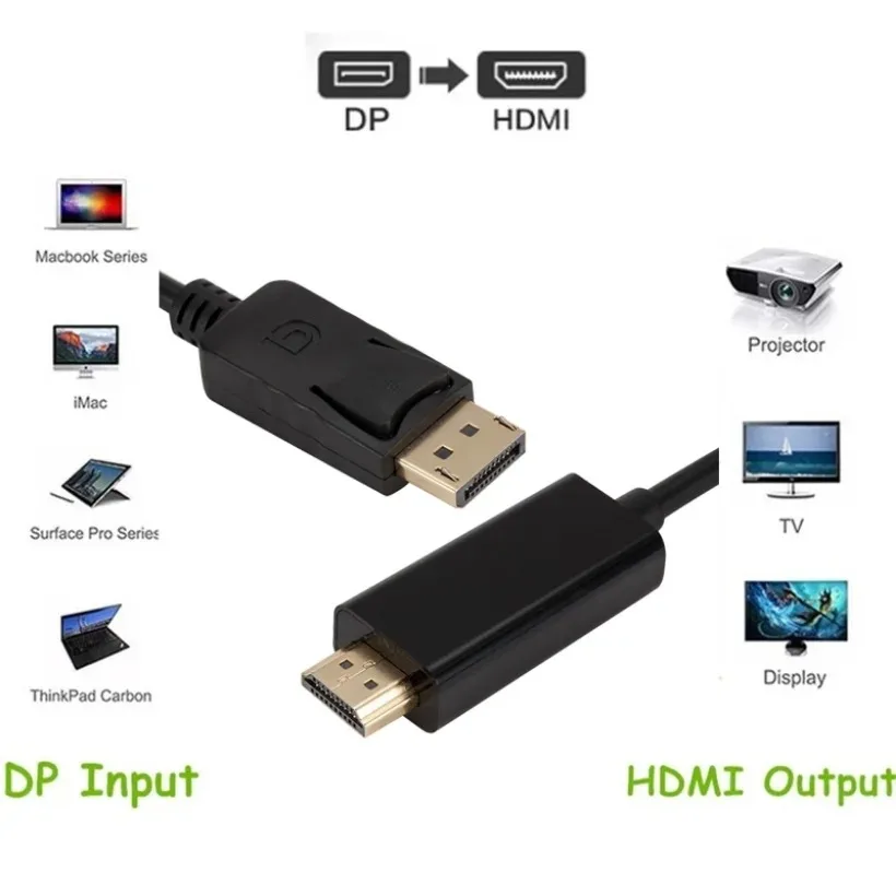 MnnWuu-cable convertidor adaptador compatible con Displayport a HDMI, 1080P, 1,8 M, para ordenador portátil, proyector, TV, DP a HDMI