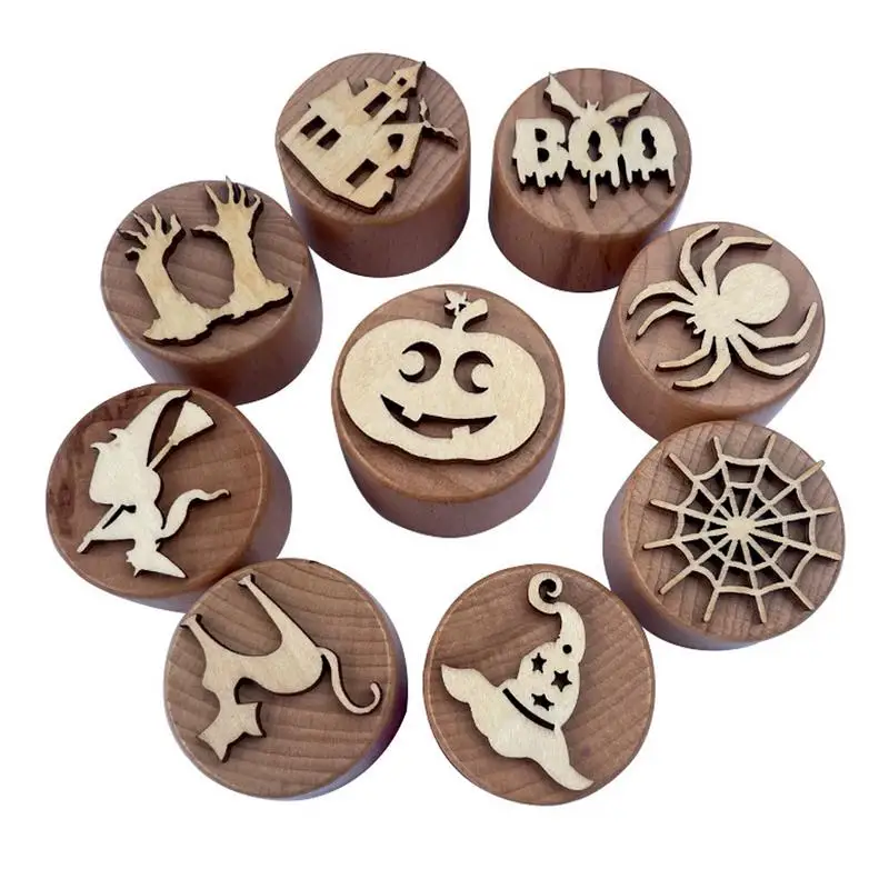 

Clay Stamps For Crafting 9pcs Halloween Wood Clay Stamp Tool Stamp Toys Children's Handmade Stamp Set Plasticine Clay Stamp