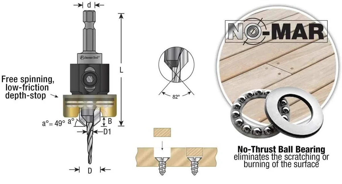 Imagem -06 - Carpintaria Countersink Brocas Carboneto Derrubado com Profundidade Ajustável Parar sem Impulso Rolamento de Esferas 82 Graus