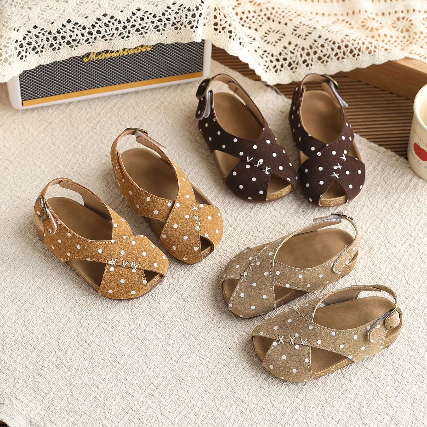 

Kids'Casual Shoes Sandals Polka Dot Fashion Solid Color PU Leather Summer Shoes For Girls Soft Bottom Brown White Size21-30