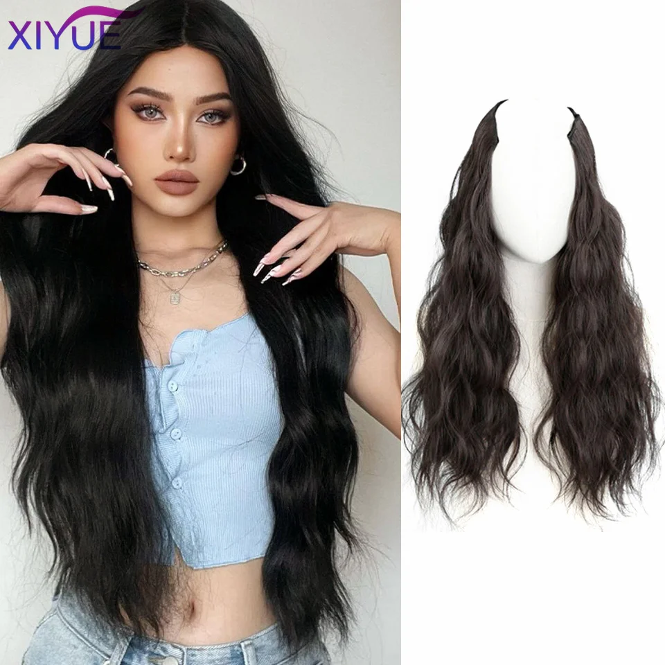 

XIYUE wig women's long curly hair one piece seamless invisible hair extension piece V-shaped large wave curly hair wig piece