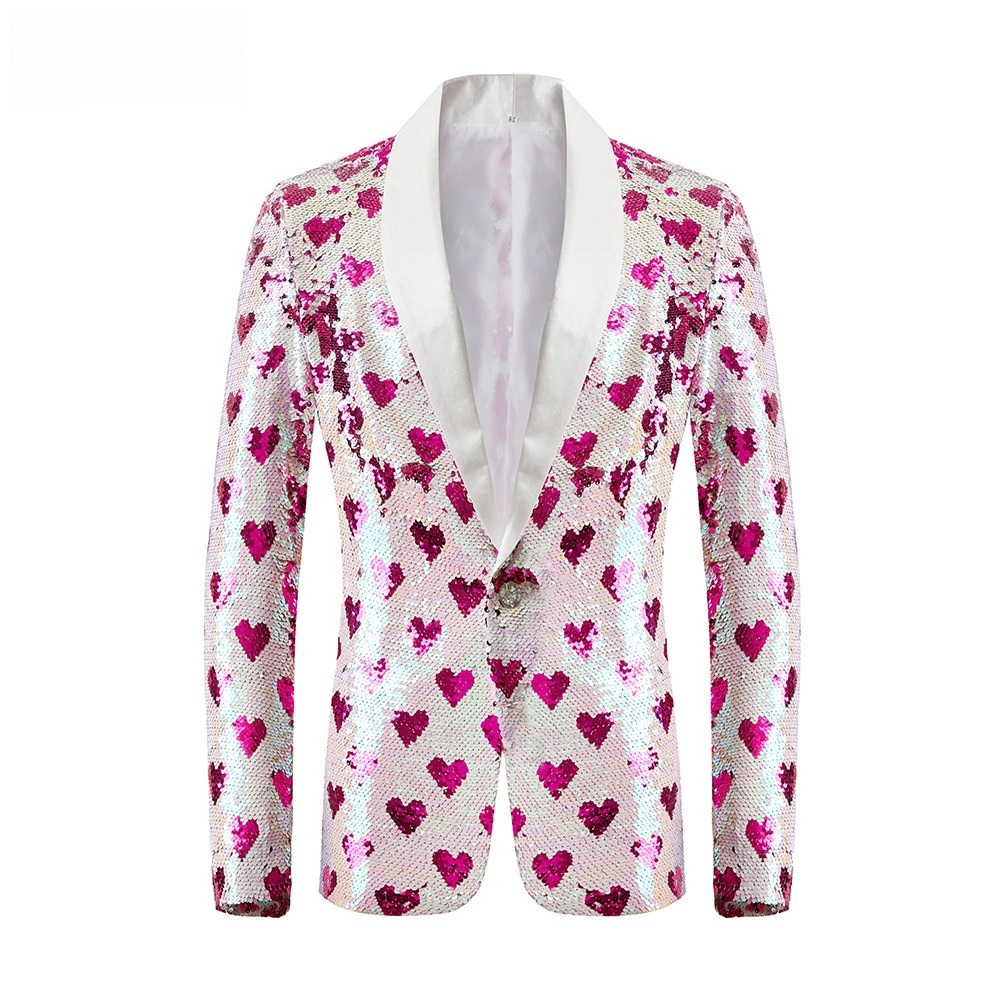 

Blazer Men's Heart-shaped Golden Sequins, Nightclub DJ, Singer, Host, Groom, Fashionable Banquet Dress, Fashionable Blazer 2026