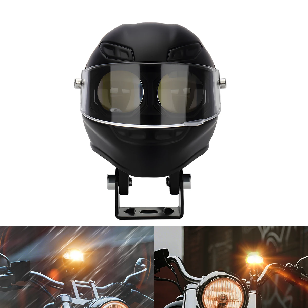 1 قطعة دراجة نارية LED الأضواء عدسة مزدوجة أبيض أصفر تسليط الضوء على كامل الوجه خوذة شكل LED لمبة أضواء الضباب مصباح إشارة العالمي