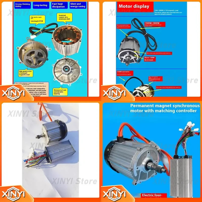 for Honglida 1800W Brushless DC Motor for Electric Tricycle 48V 60V 72V 4-Wheel Permanent Magnet Pure Copper High Efficiency
