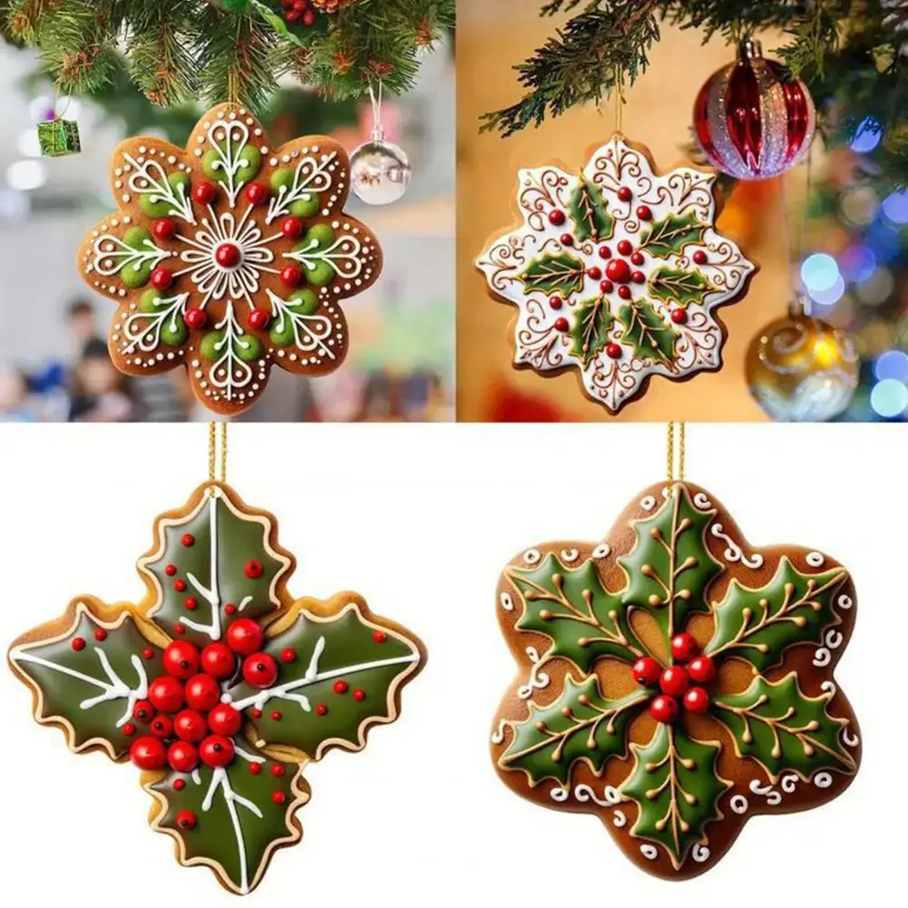 

Cartoon Pendant Ornament Festive Christmas Tree Ornaments Set 2d Snowflake Hanging Baubles Miniature Decorations for Indoor Xmas