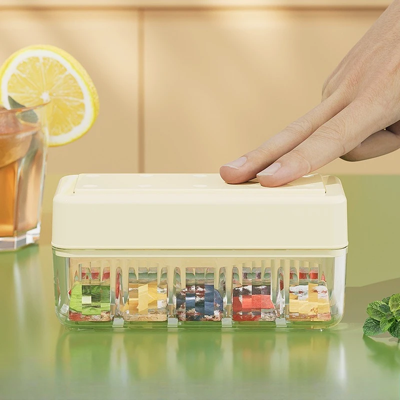 Grid-pressing 10-grid ice cube mold soft silicone food-grade household large-capacity ice cube box water injection ice making.