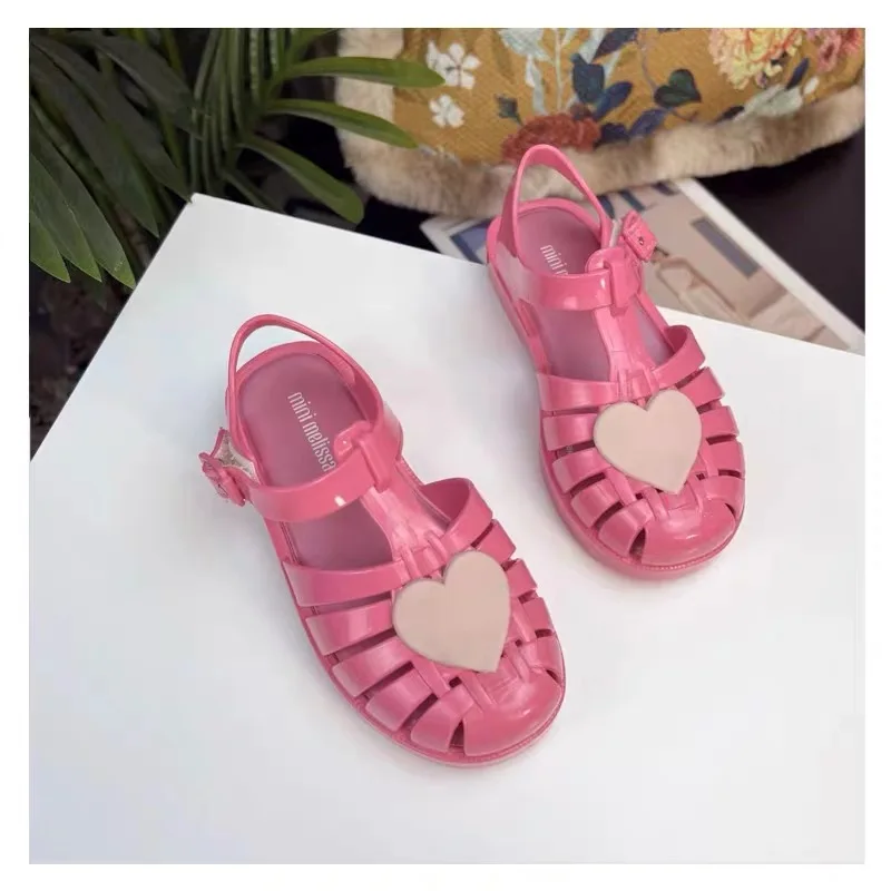 Mini Melissa Girl Brazi Summer Jelly Shoes Little Baby Toddler Fashion Love Heart Soft Sole Roma Sandals Kids Anti-Slip Valentin