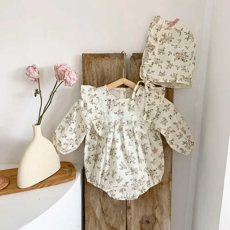 

Vintage Floral Lace Ruffle Romper & Hat Set for Baby Girl Sweet Clothes