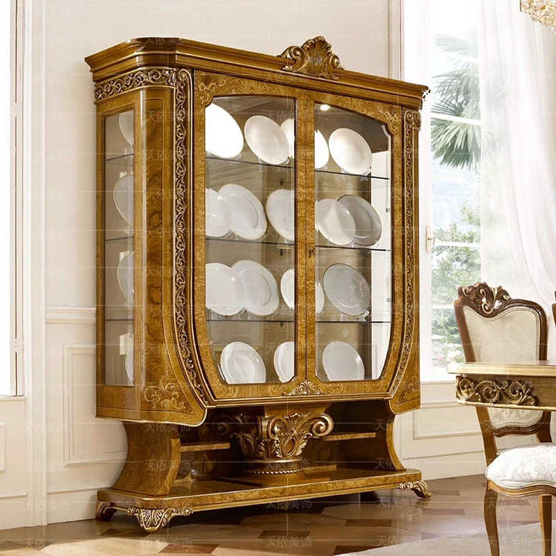 

European vintage double door wine cabinet home collection antique display cabinet dining side cabinet solid wood living room
