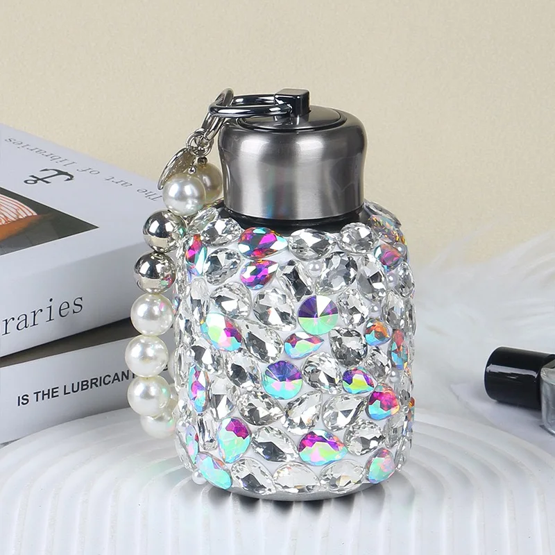 custom Studded bling diamond tumbler glitter water bottle, stainless steel vacuum thermal cup, diamond encrusted pot belly Cup