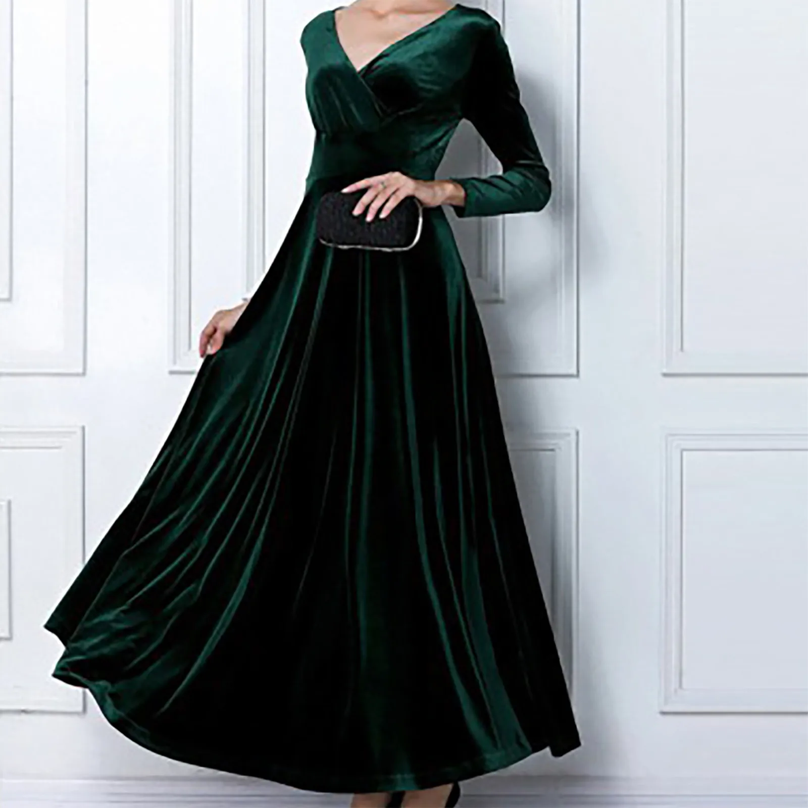 

Women dress Autumn And Winter Velvet V-Neck Long Sleeve Elegant Party Dress Evening Gown vestidos para mujer elegantes y bonitos