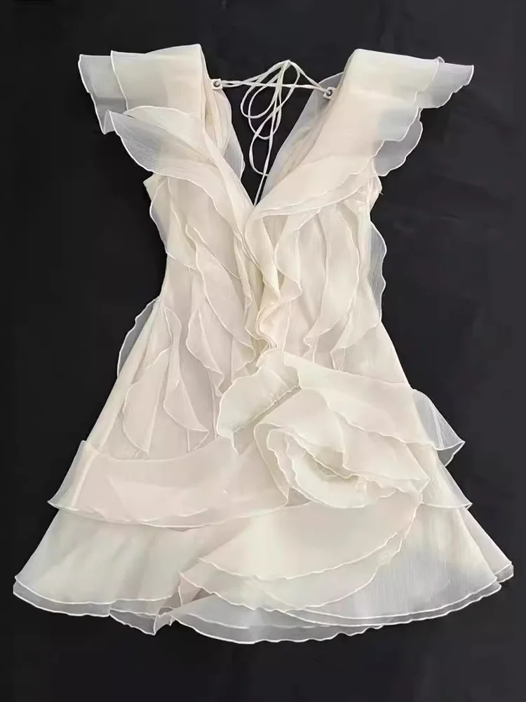 Slim Fit oulder Bared ort Sve V-Ne Floral Em Camadas Pétala Dr Cintura Alta Fibra de Poliéster Temporada de Verão Casual Dr