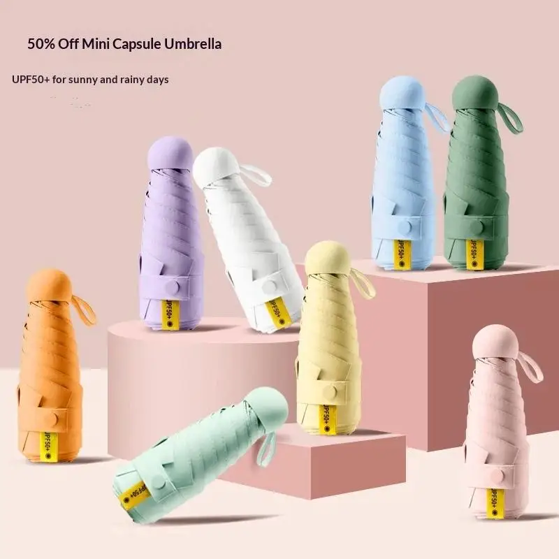 1Pcs Portable Umbrella With Uv Coating And 6 Reinforced Ribs Anti-Uv Mini Umbrella For Sunny And Rainy Days