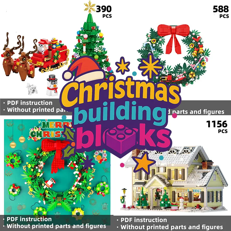 2025 DIY Xmas Gifts Multiple Kits Christmas Building Blocks Set (Tree, Santa Sleigh, Wreath, Train)