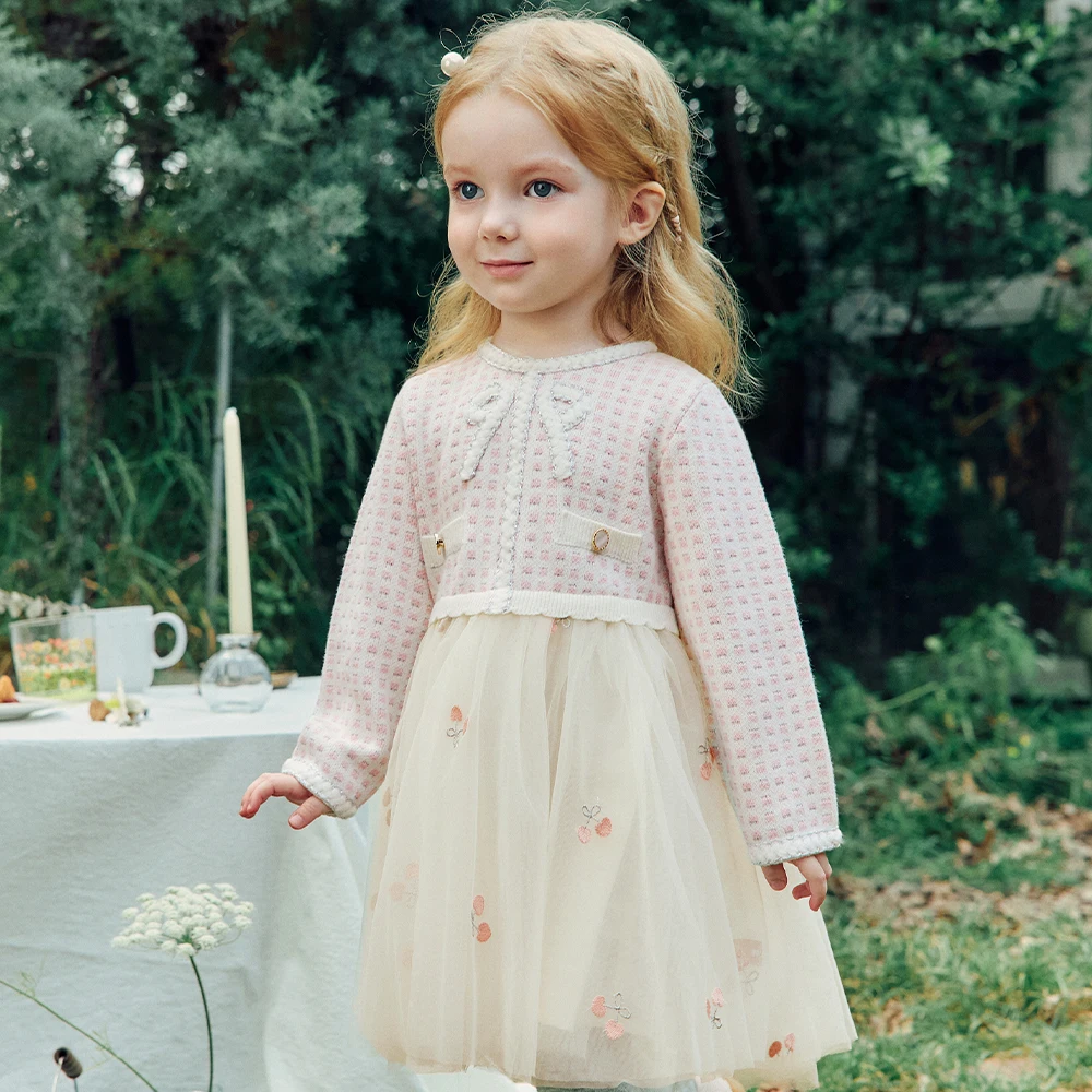 Dave Bella Birthday Dresses Luxury For Girls Baby Sweater Mesh Dress Autumn Children Carnival Costume Spring Princess DB3262990