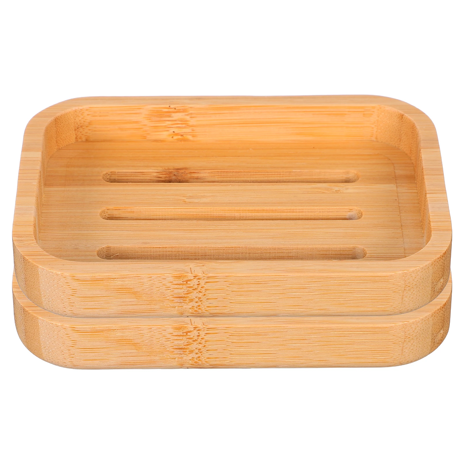 

2pcs Bamboo Tray Self Draining Rectangle Holder For Bathroom Kitchen Lightweight Dish Countertop Water Drain Bar Soap Storage