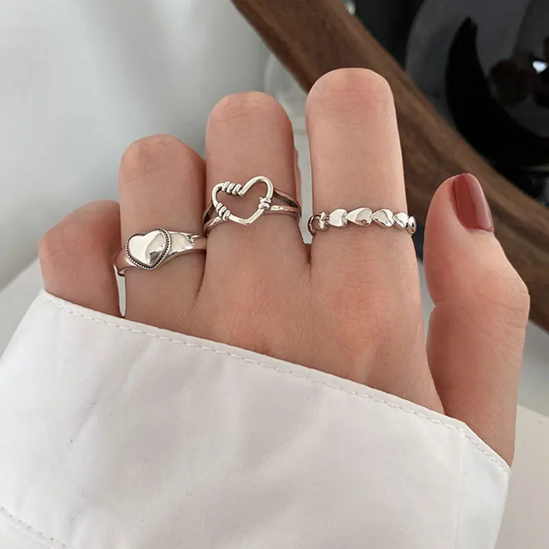 A 925 Sterling Silver Ring for Woman Cold Japanese Korean Style Niche Instagram Trendy Retro Heart-shaped Opening Sweet Student