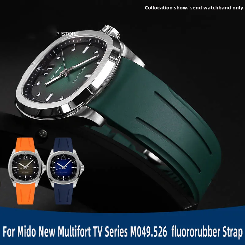22mm Curved Waterproof fluororubber Watch Strap For Mido New Multifort TV Series M049.526 Rubber Watch Band Men\'s Soft Bracelet