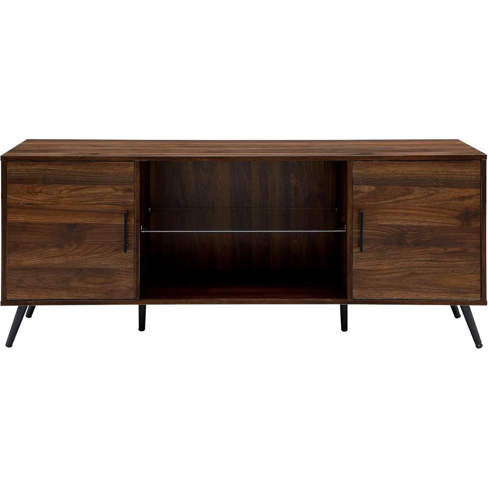 Saxon Mid Century Modern Glass Shelf TV Stand for TVs up to 65 Inches, 60 Inch, Walnut