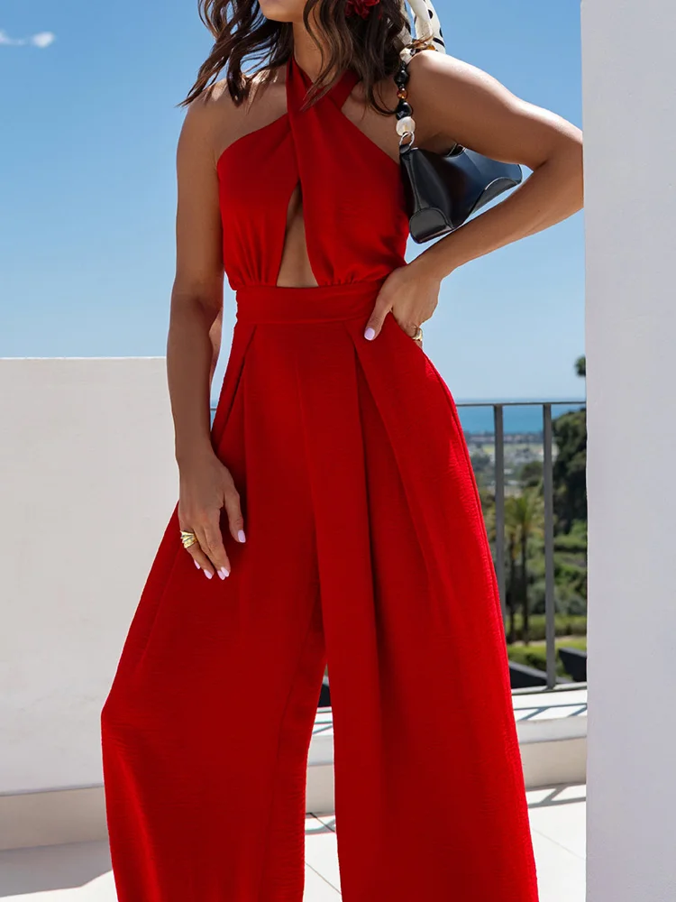ฤดูร้อนผู้หญิงเซ็กซี่ Hollow OUT Bodysuits,Loungewear Solid Backless แฟชั่น Jumpsuits,แขนกุด LACE-Up สุภาพสตรี Playsuits