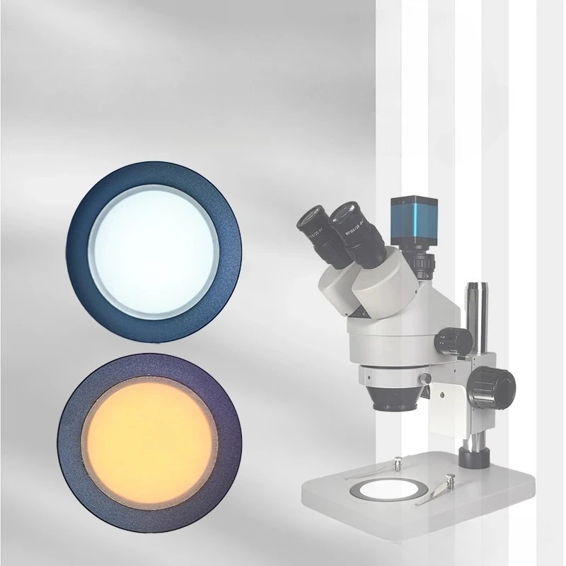 Stereoscopic Microscope Bottom Light Source Shadowless Circular LED Lamp Auxiliary Illumination for Stereomicroscope Warm Light